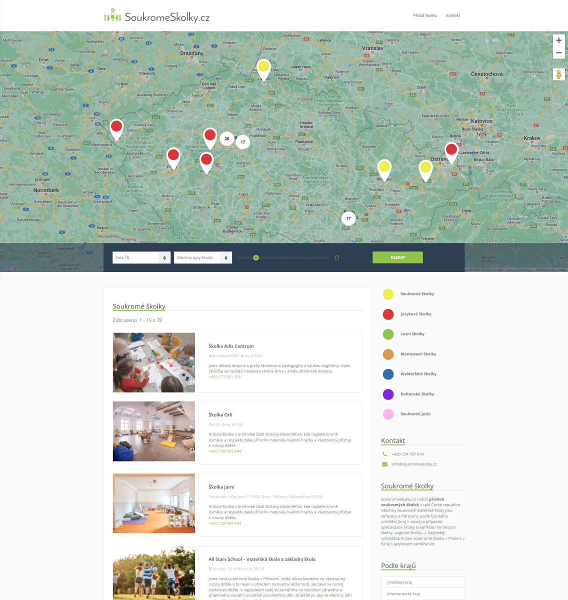 Starý web SoukromeSkolky.cz do roku 2023